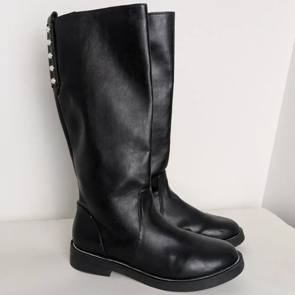 Zara Kids girls knee high black faux leather riding boots size 35 2.5